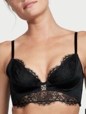 Victoria's Secret So Obsessed Black Lace Gold Logo Unlined Bra